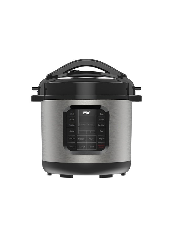 ويننج ستار , قدر ضغط , سعة 8 لتر , ديجيتال , 14 وظيفة , ملحقات ملعقة و كوب قياس , من الاستانلس ستيل , 1300 واط , اسود فضي , م/ ST-9314 - Image 1